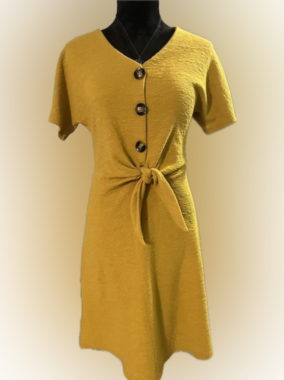 A.N.A Mustard Tie-Waist Button Front Short-sleeve Women’s Dress